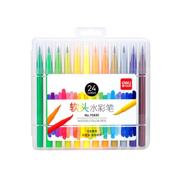 得力70681软头水彩笔24色套装学生儿童可水洗彩色画笔